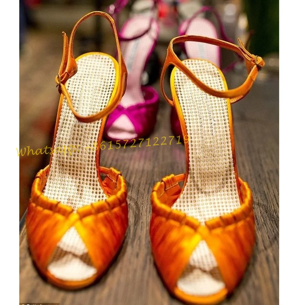 Women Shoes Branded - Orange Weave Cross Sandals With Heels