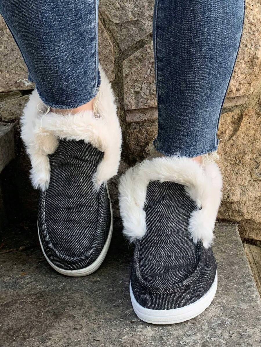Women'S Shoes Loafers Black - Womens Winter Black Faux Fur Slip-On
