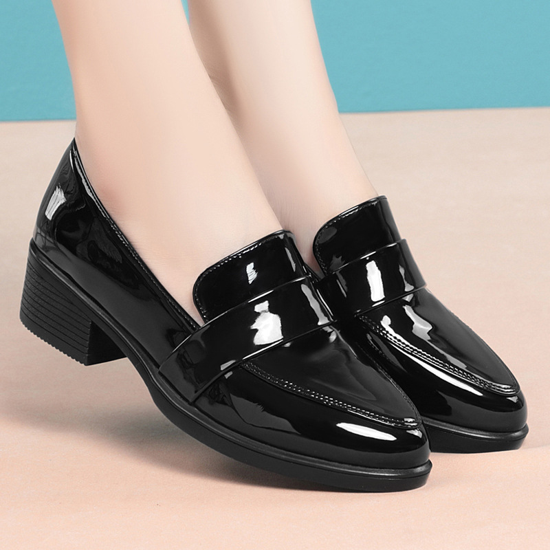 Women'S Shoes Loafers Black - British Style Shallow Pointed Toe Patent