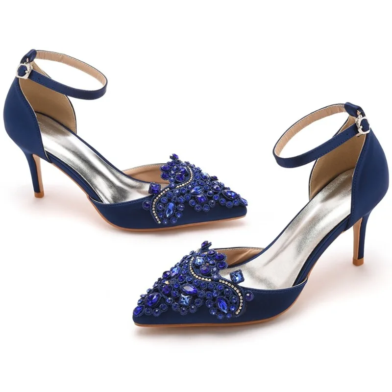 Women'S Shoes Navy Blue - Strap Sandals Party Rhinestone Silk 7CM