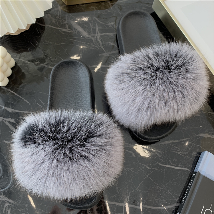 Real Fur Slides Summer Fox Fur - Women'S Shoes Navy Blue recensione e prezzo