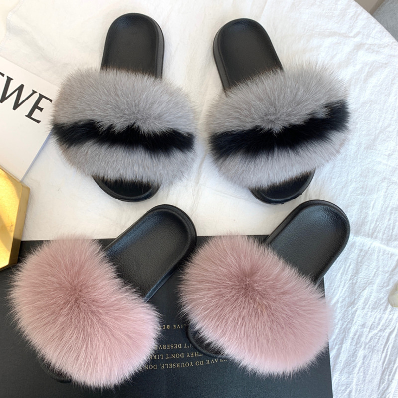 Real Fur Slides Summer Fox Fur - Women'S Shoes Navy Blue recensione e prezzo