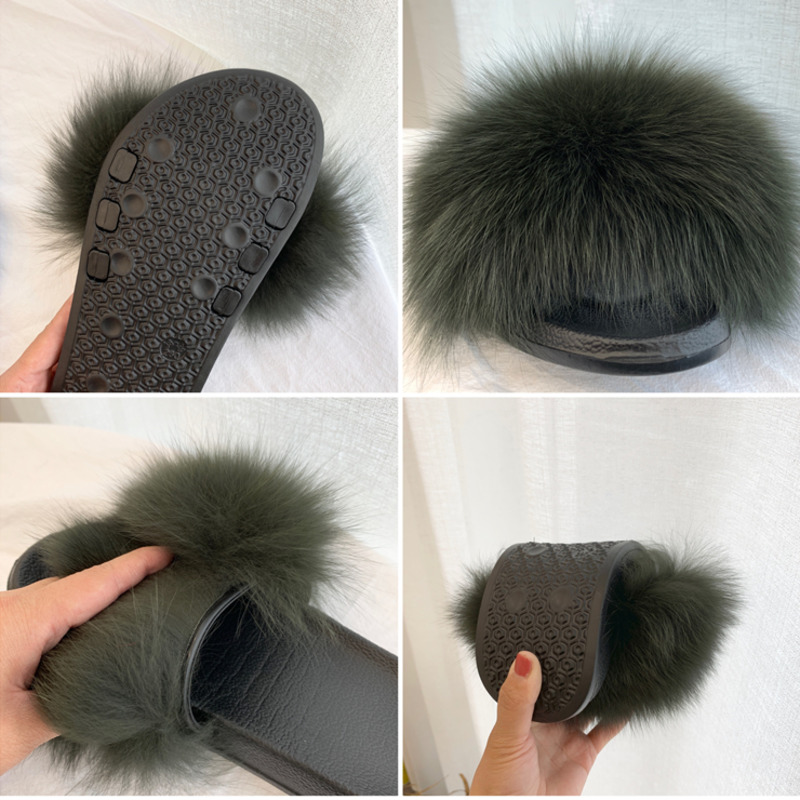 Real Fur Slides Summer Fox Fur - Women'S Shoes Navy Blue recensione e prezzo