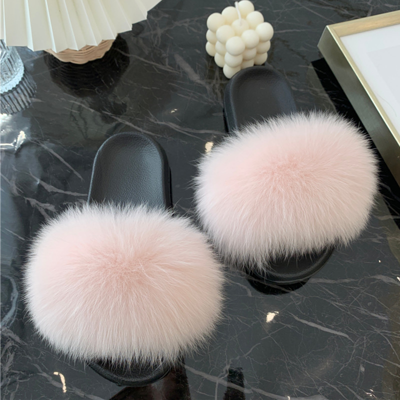 Real Fur Slides Summer Fox Fur - Women'S Shoes Navy Blue recensione e prezzo